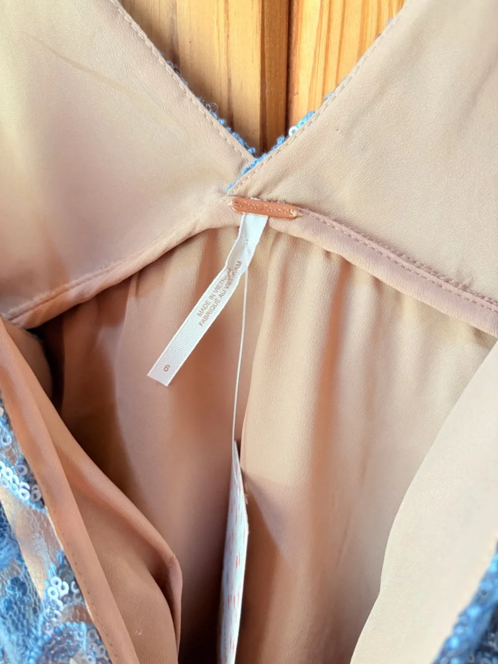 Embroidered Blue Sequin Over Nude Slip Dress